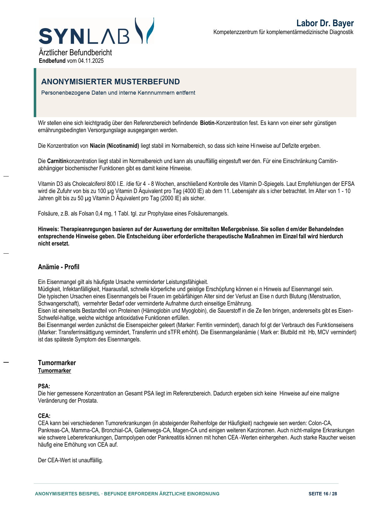 Anonymisierter Musterbefund, Seite 16 von 28