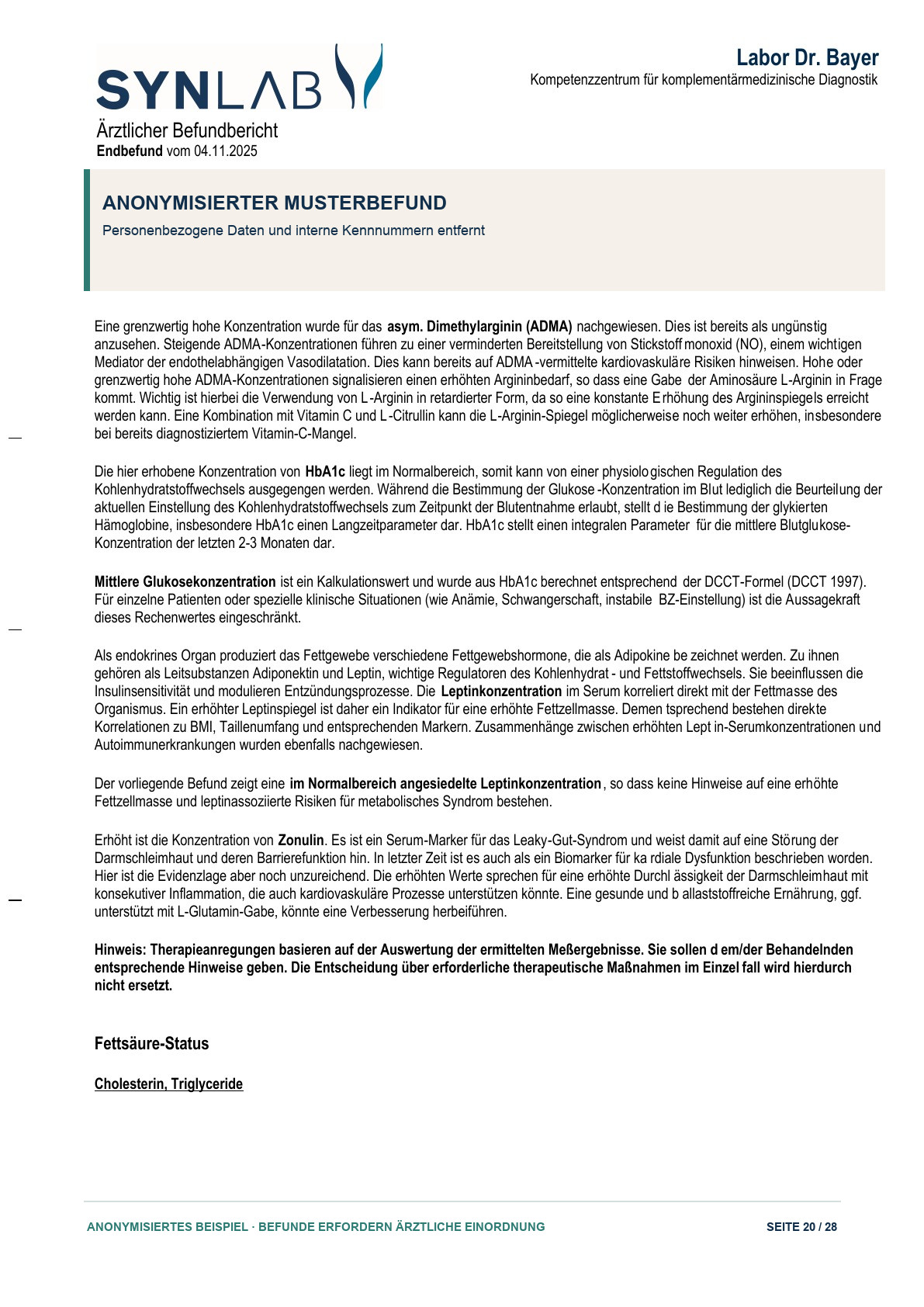 Anonymisierter Musterbefund, Seite 20 von 28
