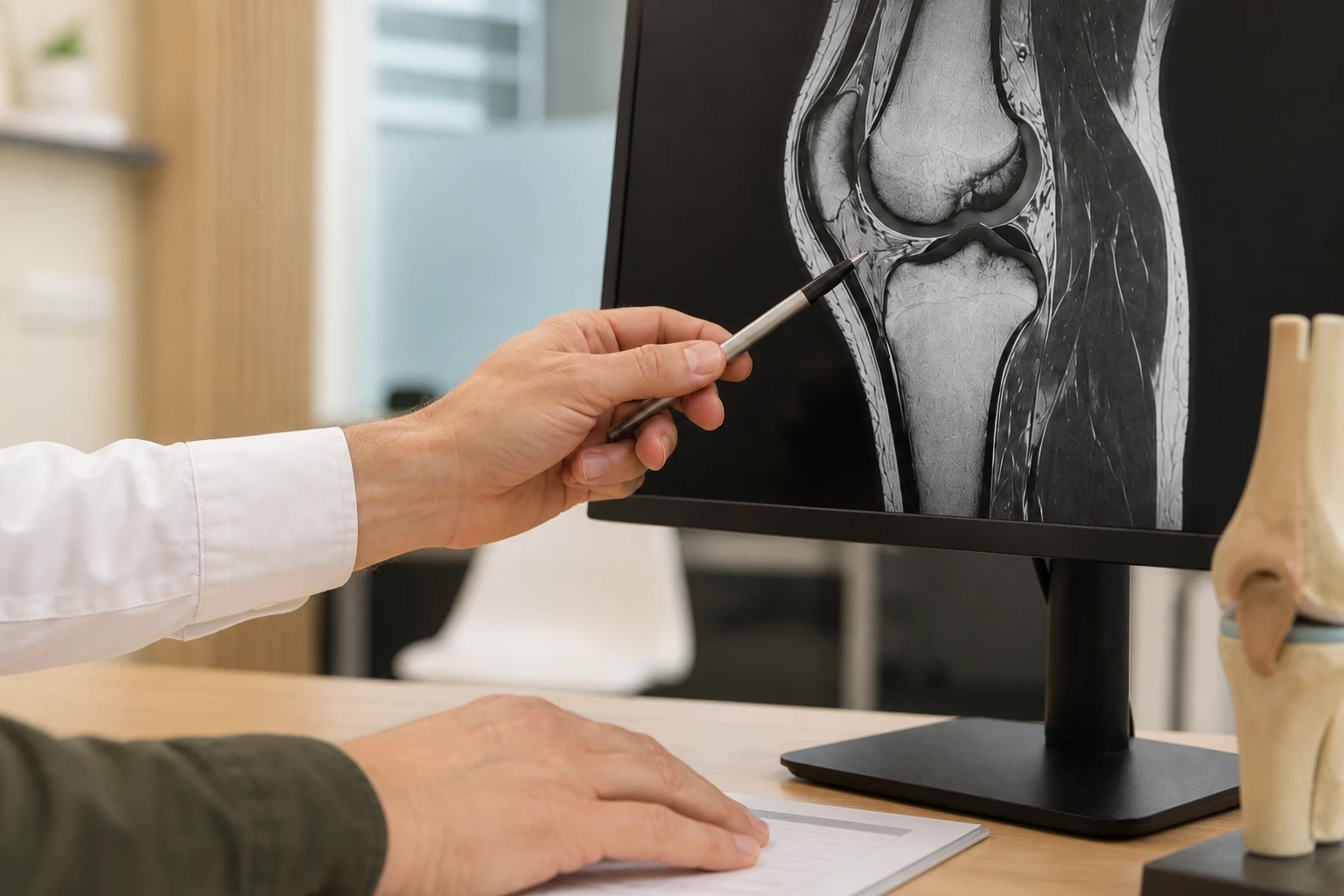 Nahaufnahme einer gemeinsamen Befundbesprechung und Therapieplanung
