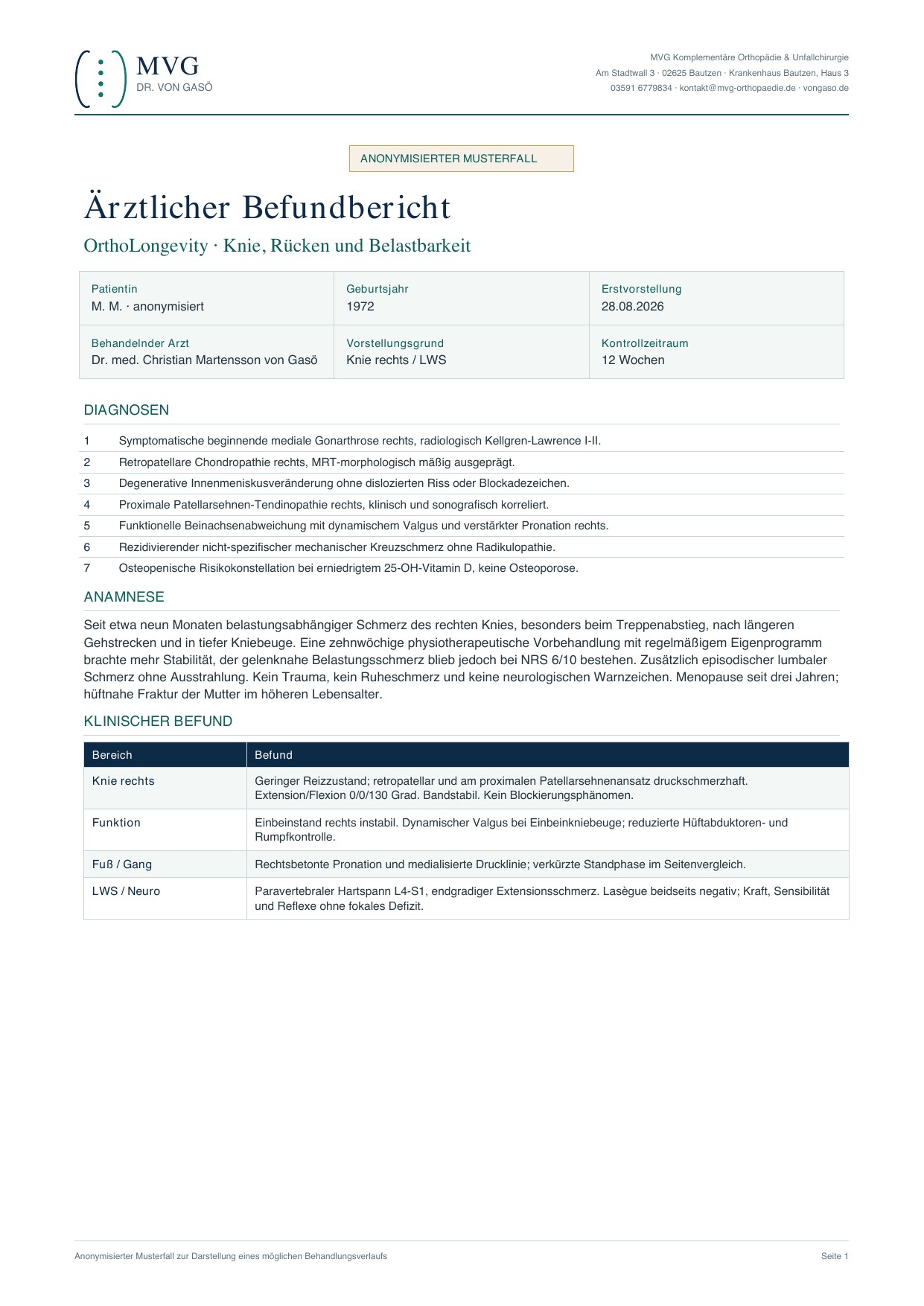 Anonymisierter MVG-Behandlungsplan, Seite 1 von 4
